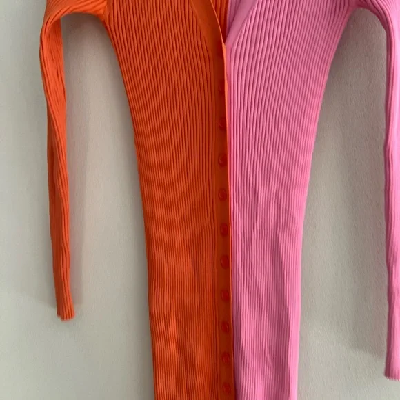 STAUD Two-Tone Long Sleeve Dress in Pink and Orange - Picture 6 of 12